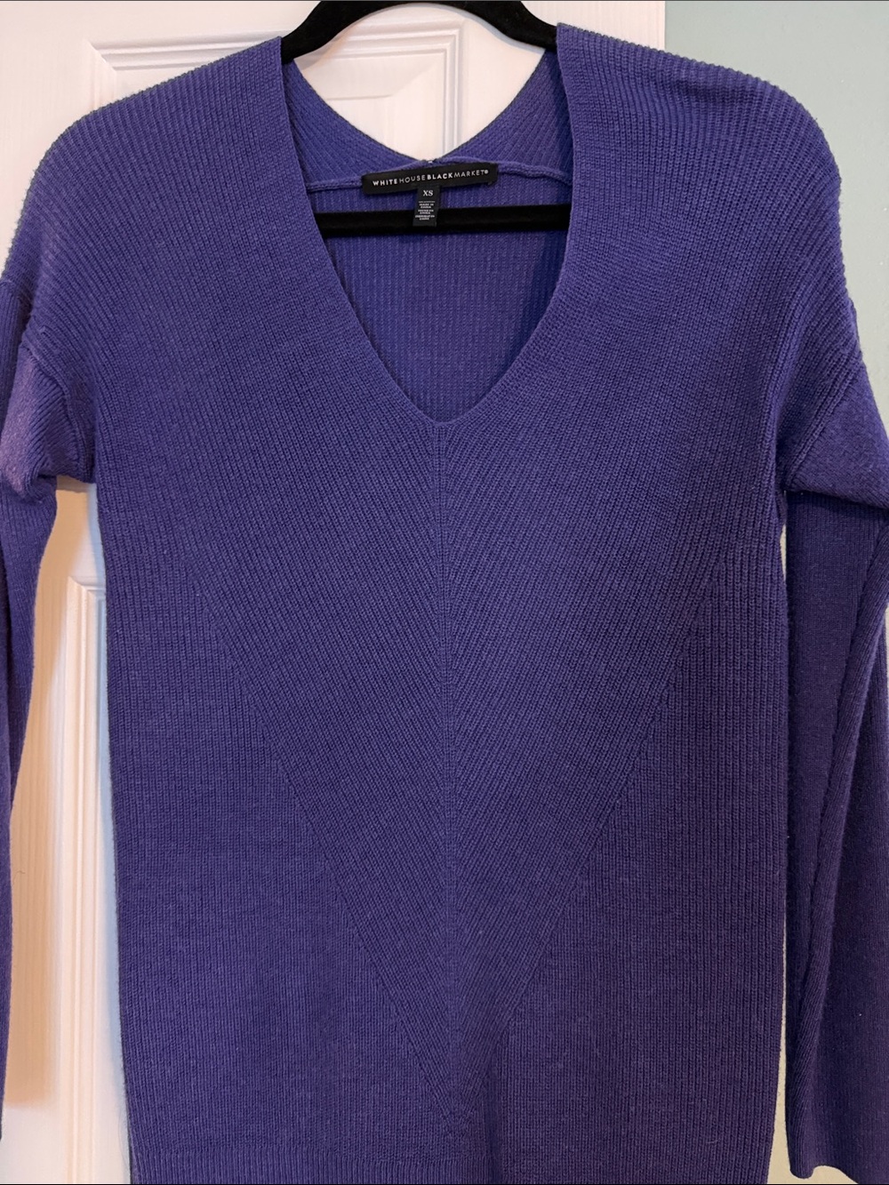 White House Black Market Deep Purple V-Neck Ribbed Sweater